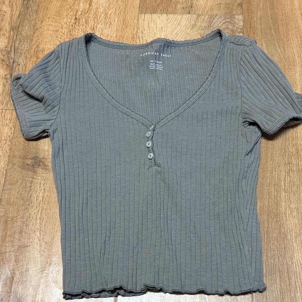 American Eagle Outfitters Green Ribbed Women's Top